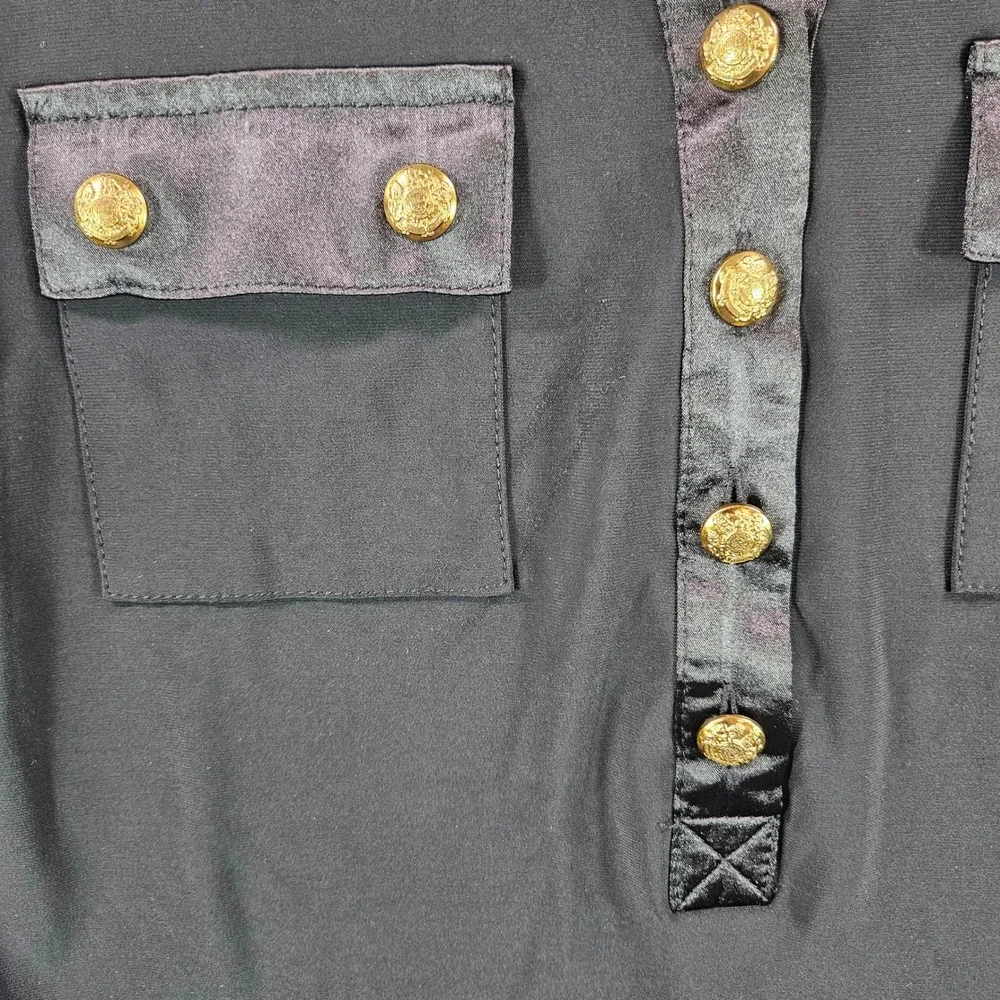 Carmen Marc Valvo Women Black Long Sleeve Military Gold Button Blouse Small - Picture 4 of 10